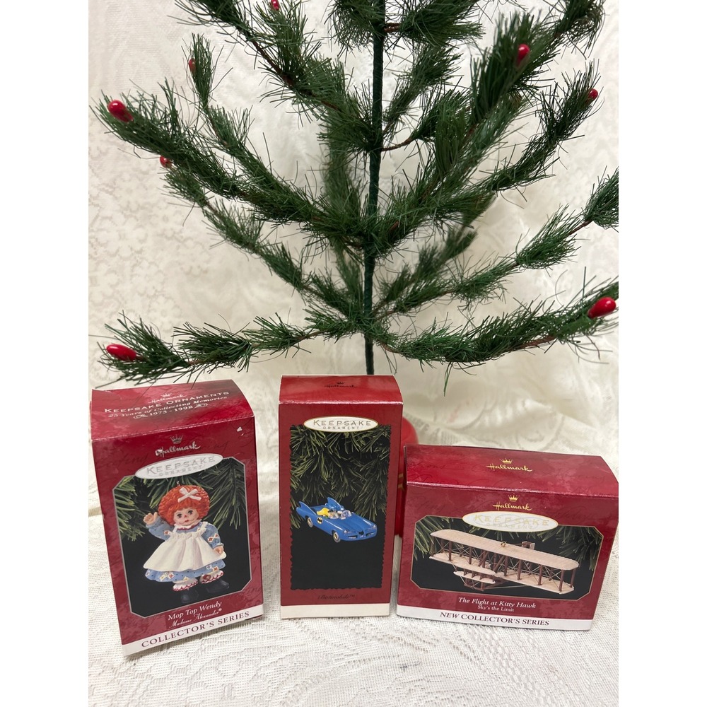 Hallmark Keepsake Ornament Lot 3 1990s Batmobile Wendy Madame Alex Kitty Hawk